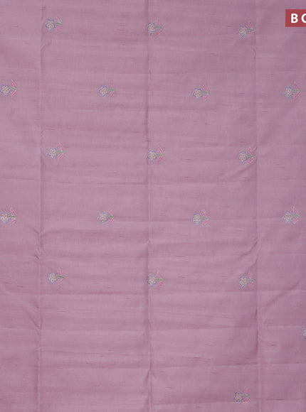 Semi raw silk saree pastel pink with embroidery work buttas and floral design embroidery work border