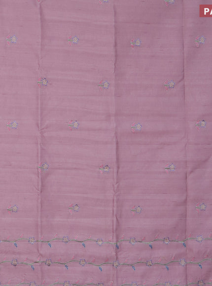 Semi raw silk saree pastel pink with embroidery work buttas and floral design embroidery work border