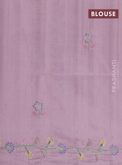 Semi raw silk saree pastel pink with embroidery work buttas and floral design embroidery work border