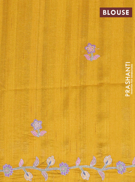 Semi raw silk saree mustard yellow with embroidery work buttas and floral design embroidery work border