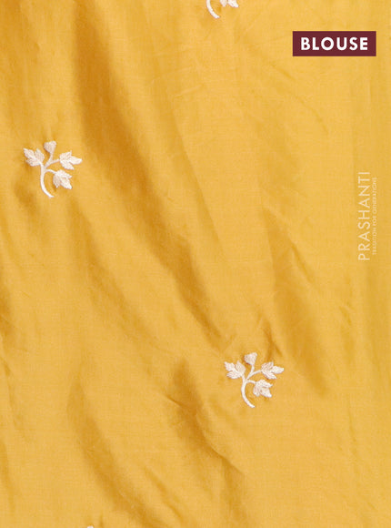 Semi raw silk saree mustard yellow with embroidery work buttas and floral design embroidery work border