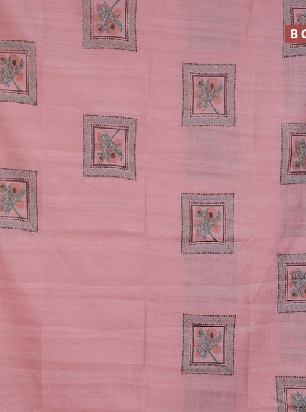 Semi raw silk saree peach pink with embroidery work buttas and embroidery work border