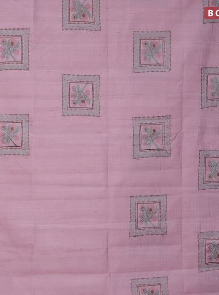 Semi raw silk saree pastel pink with embroidery work buttas and embroidery work border