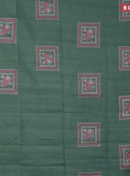 Semi raw silk saree green shade with embroidery work buttas and embroidery work border