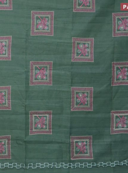 Semi raw silk saree green shade with embroidery work buttas and embroidery work border