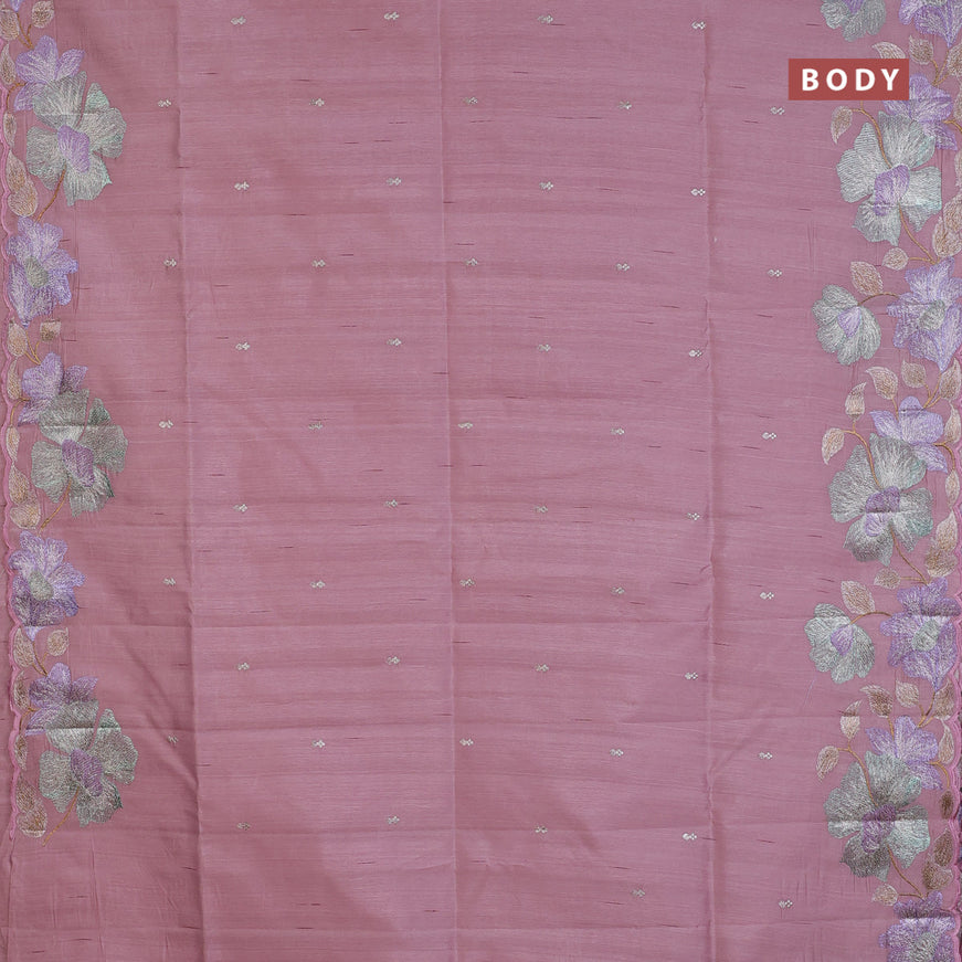 Semi raw silk saree pastel pink with embroidery work buttas and floral design embroidery work border