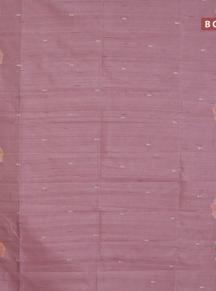 Semi raw silk saree pastel pink with embroidery work buttas and floral design embroidery work border