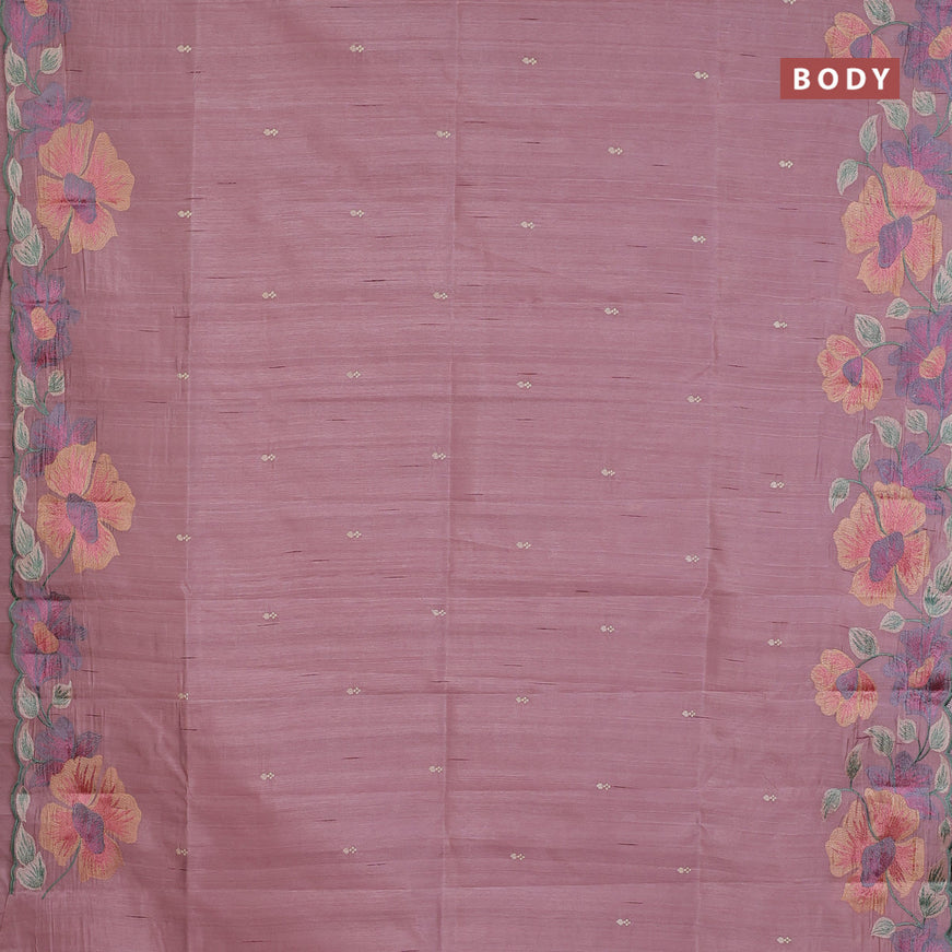 Semi raw silk saree pastel pink with embroidery work buttas and floral design embroidery work border