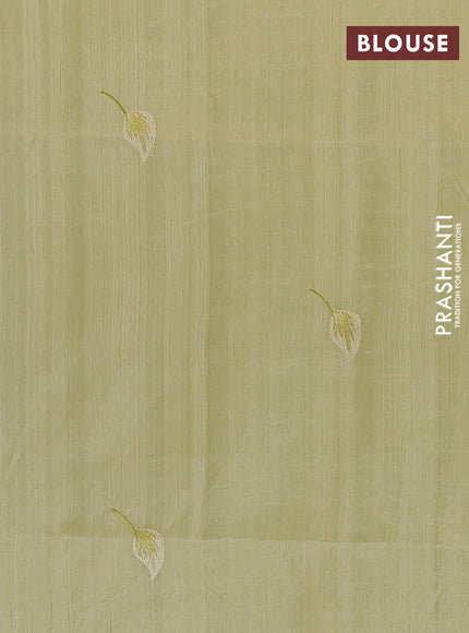 Semi raw silk saree pista green with embroidery work buttas and floral design embroidery work border