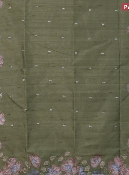 Semi raw silk saree pastel green shade with embroidery work buttas and floral design embroidery work border