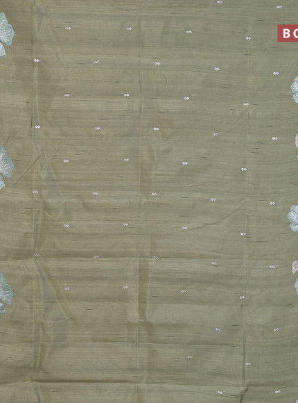 Semi raw silk saree pastel green shade with embroidery work buttas and floral design embroidery work border