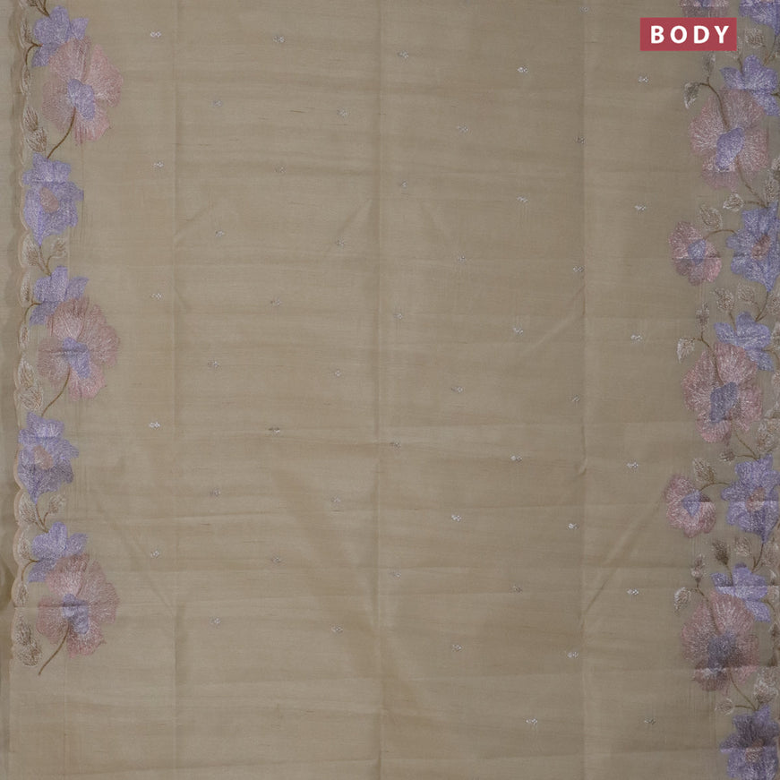 Semi raw silk saree cream with embroidery work buttas and floral design embroidery work border