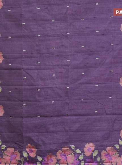 Semi raw silk saree pastel purple with embroidery work buttas and floral design embroidery work border