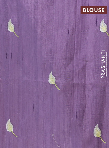 Semi raw silk saree pastel purple with embroidery work buttas and floral design embroidery work border