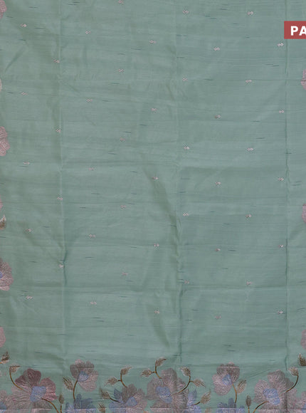 Semi raw silk saree pastel green shade with embroidery work buttas and floral design embroidery work border