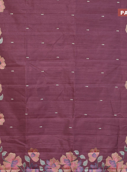 Semi raw silk saree rosy brown with embroidery work buttas and floral design embroidery work border