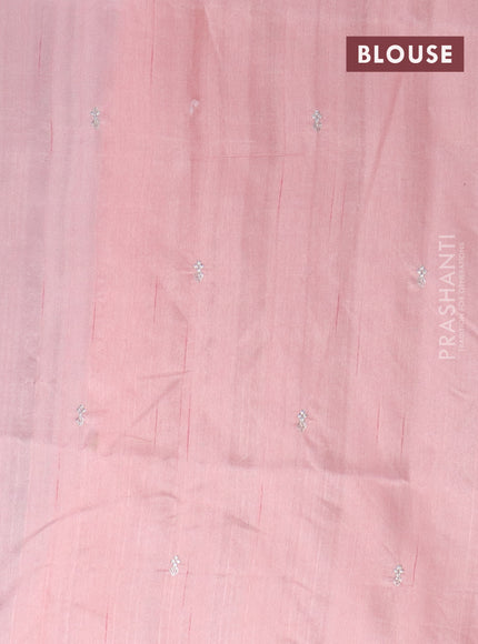 Semi raw silk saree peach shade with embroidery work buttas and floral design embroidery work border