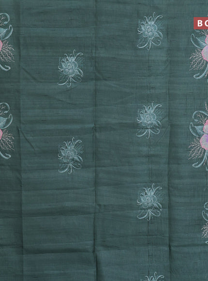 Semi raw silk saree pastel green with embroidery work buttas and floral design embroidery work butta border