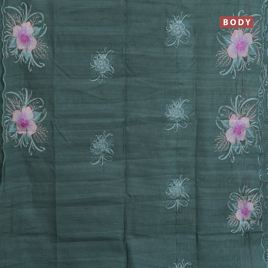 Semi raw silk saree pastel green with embroidery work buttas and floral design embroidery work butta border