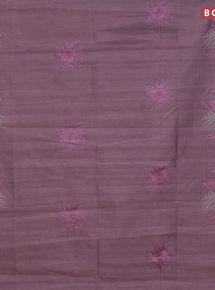 Semi raw silk saree pastel purple with embroidery work buttas and floral design embroidery work butta border