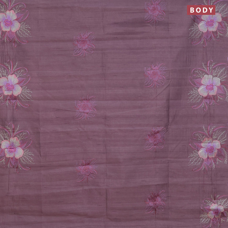 Semi raw silk saree pastel purple with embroidery work buttas and floral design embroidery work butta border