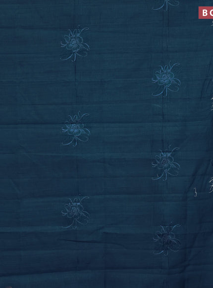 Semi raw silk saree peacock blue with embroidery work buttas and floral design embroidery work butta border