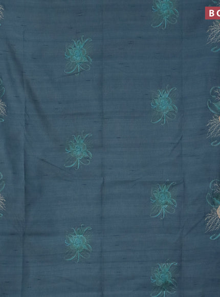 Semi raw silk saree pastel blue with embroidery work buttas and floral design embroidery work butta border