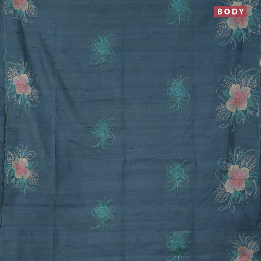 Semi raw silk saree pastel blue with embroidery work buttas and floral design embroidery work butta border