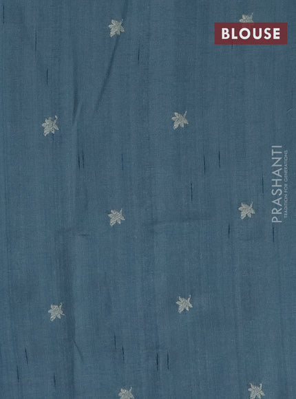 Semi raw silk saree pastel blue with embroidery work buttas and floral design embroidery work butta border