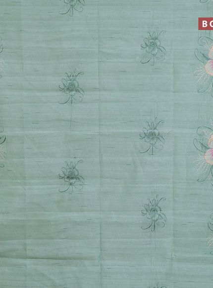 Semi raw silk saree teal green shade with embroidery work buttas and floral design embroidery work butta border