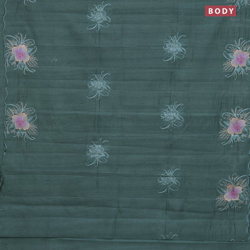 Semi raw silk saree pastel green with embroidery work buttas and floral design embroidery work butta border