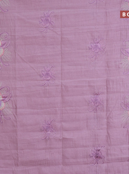 Semi raw silk saree pastel pink with embroidery work buttas and floral design embroidery work butta border