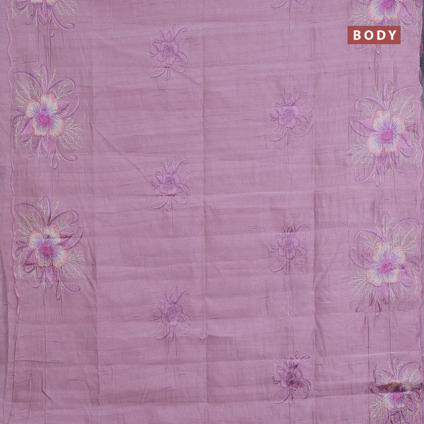 Semi raw silk saree pastel pink with embroidery work buttas and floral design embroidery work butta border