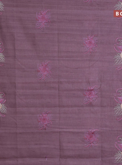 Semi raw silk saree pastel purple with embroidery work buttas and floral design embroidery work butta border