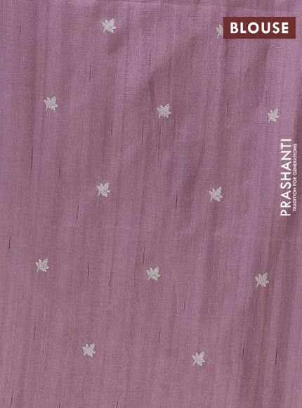 Semi raw silk saree pastel purple with embroidery work buttas and floral design embroidery work butta border