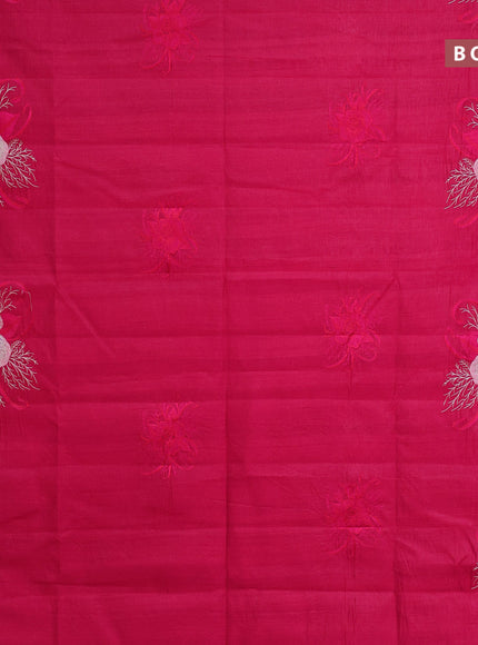 Semi raw silk saree dark pink with embroidery work buttas and floral design embroidery work butta border