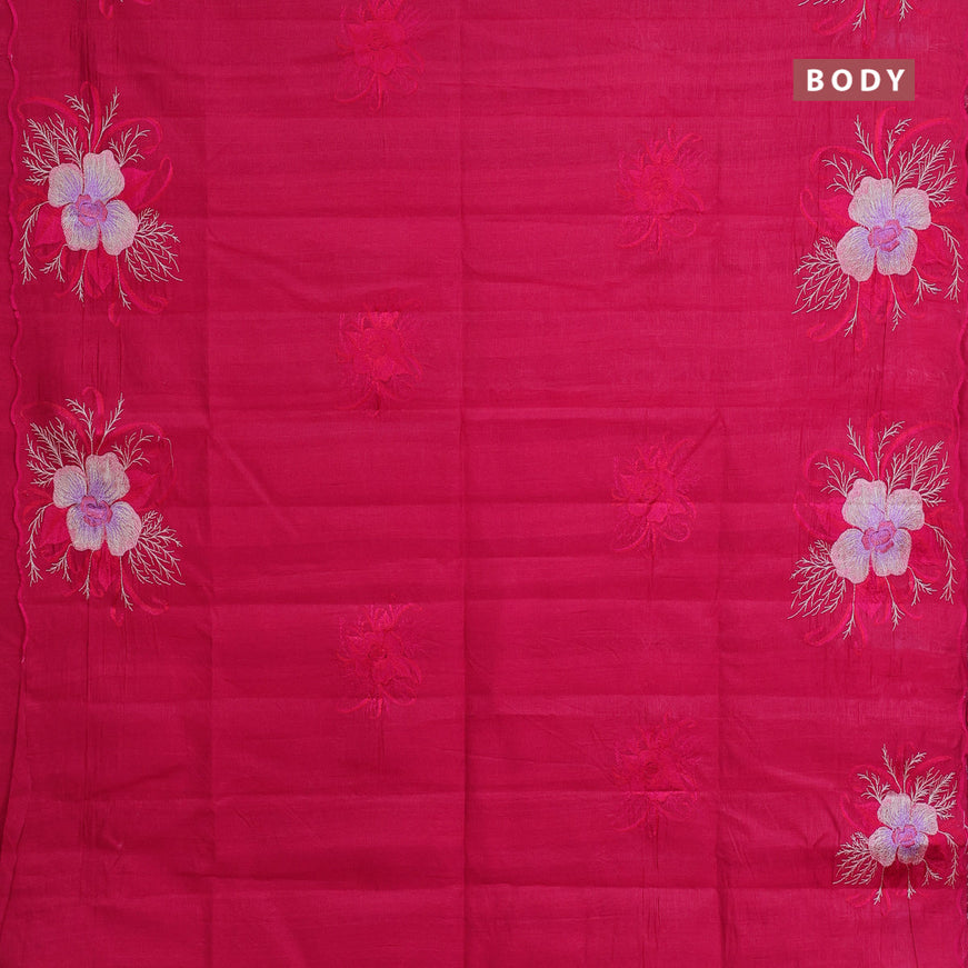 Semi raw silk saree dark pink with embroidery work buttas and floral design embroidery work butta border