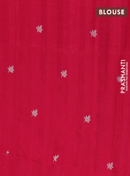 Semi raw silk saree dark pink with embroidery work buttas and floral design embroidery work butta border