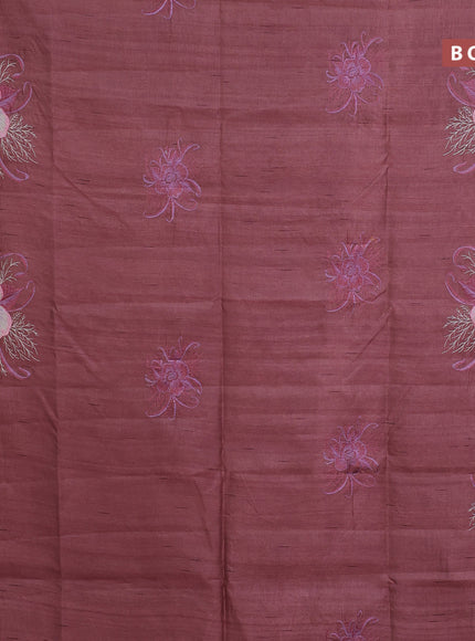 Semi raw silk saree pastel brown with embroidery work buttas and floral design embroidery work butta border