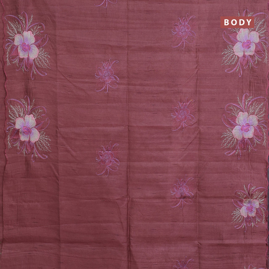 Semi raw silk saree pastel brown with embroidery work buttas and floral design embroidery work butta border