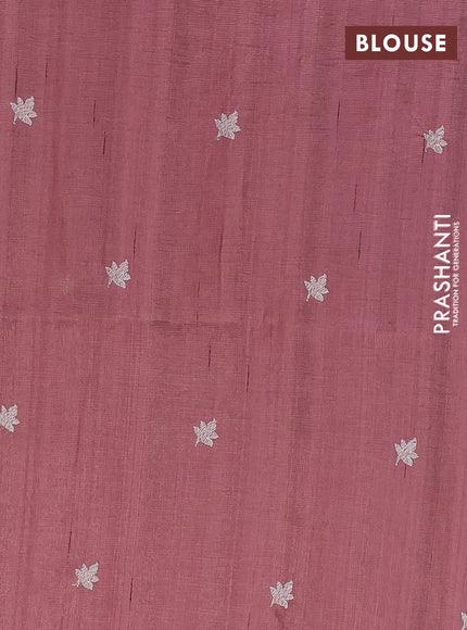 Semi raw silk saree pastel brown with embroidery work buttas and floral design embroidery work butta border