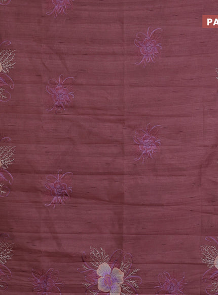 Semi raw silk saree pastel brown with embroidery work buttas and floral design embroidery work butta border