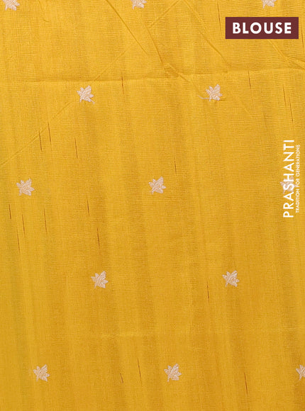 Semi raw silk saree mustard yellow with embroidery work buttas and floral design embroidery work butta border