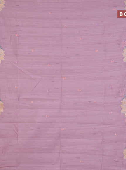 Semi raw silk saree pastel pink with embroidery work buttas and floral design embroidery work butta border