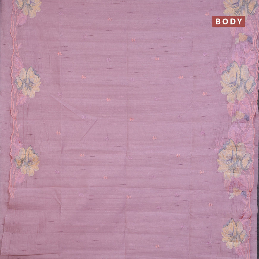 Semi raw silk saree pastel pink with embroidery work buttas and floral design embroidery work butta border