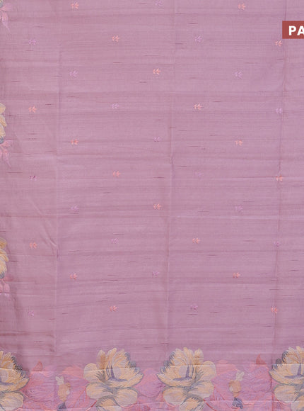 Semi raw silk saree pastel pink with embroidery work buttas and floral design embroidery work butta border