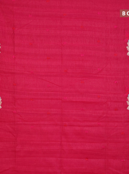 Semi raw silk saree dark pink with embroidery work buttas and floral design embroidery work butta border