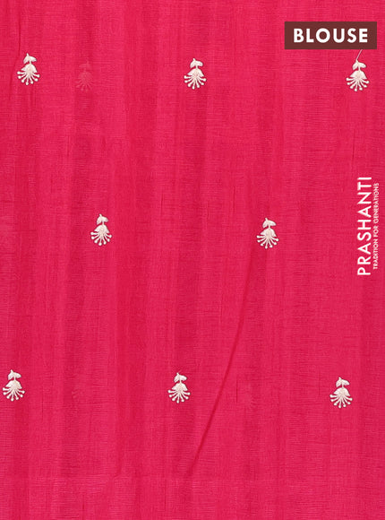 Semi raw silk saree dark pink with embroidery work buttas and floral design embroidery work butta border