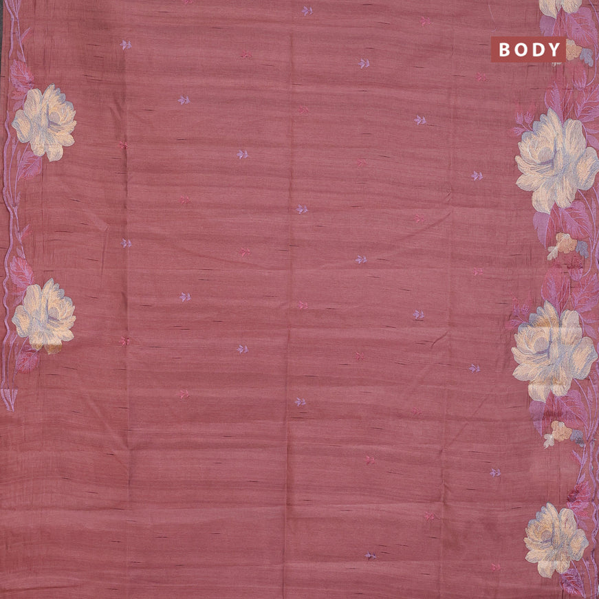 Semi raw silk saree pastel brown with embroidery work buttas and floral design embroidery work butta border