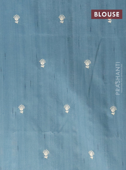 Semi raw silk saree pastel blue with embroidery work buttas and floral design embroidery work butta border